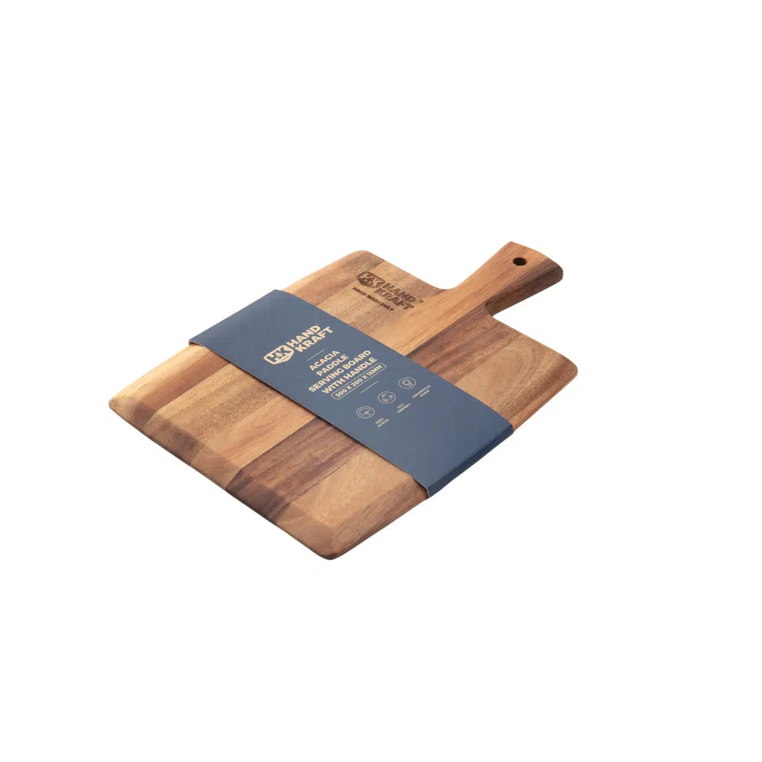 KH Hand Kraft Acacia Paddle Serving Board with Handle 30 x 20cm