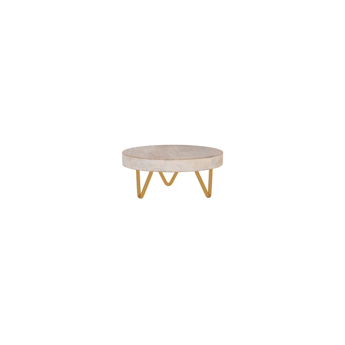 Chef Inox Serve Whitewash Mango Wood Round Display Stand Metal Legs 200x90mm
