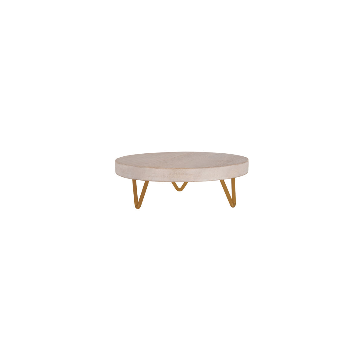 Chef Inox Serve Whitewash Mango Wood Round Display Stand Metal Legs 254x90mm