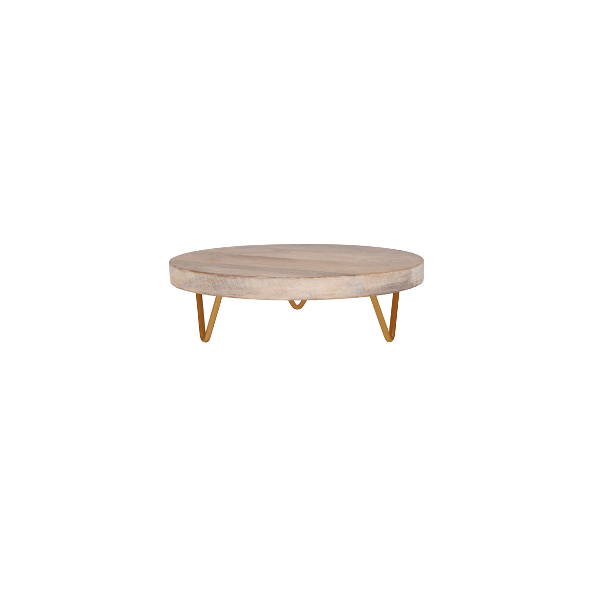 Chef Inox Serve Whitewash Mango Wood Round Display Stand Metal Legs 300x90mm