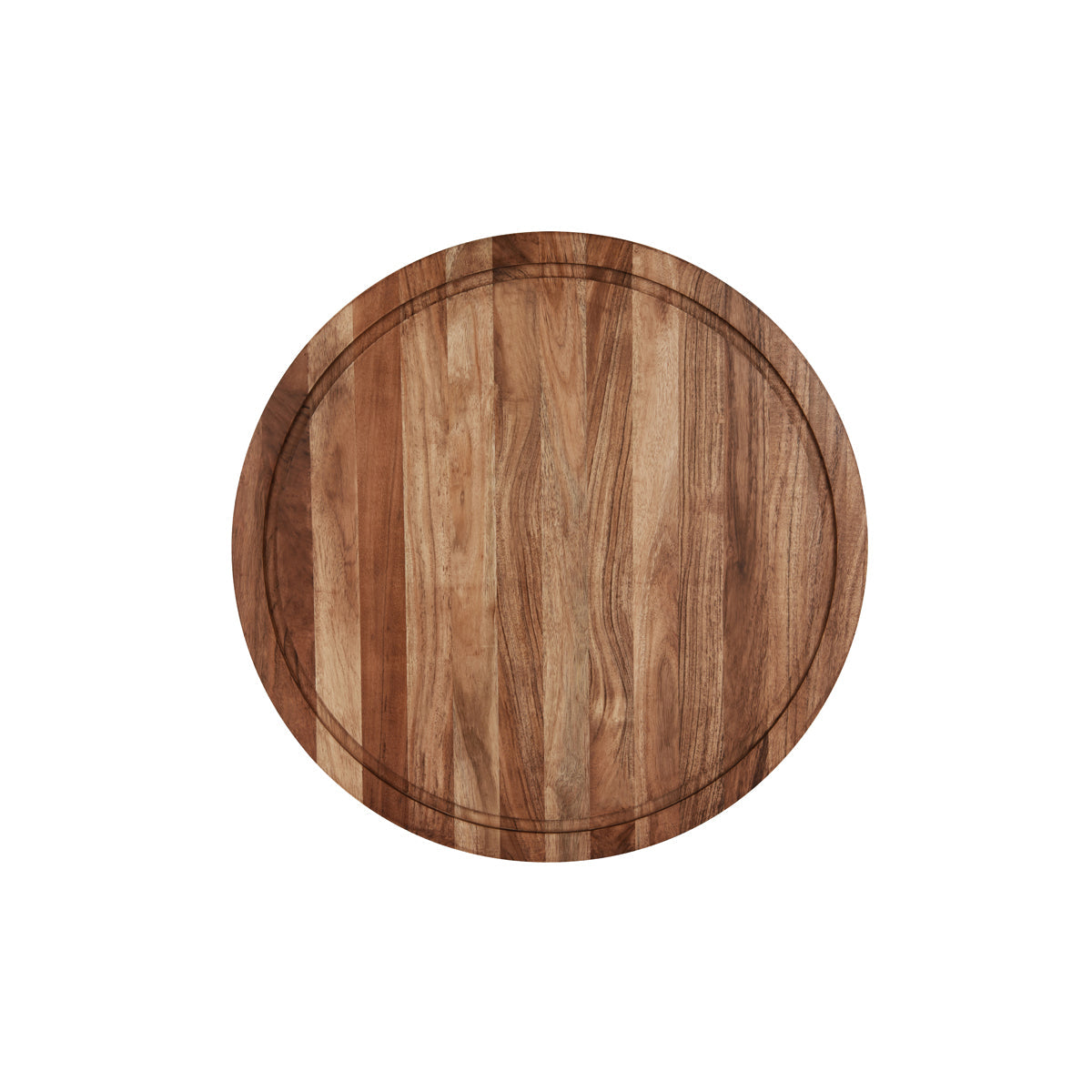 Chef Inox Serve Natural Acacia Round Butcher's Block with Inlay & Handles 530x60mm
