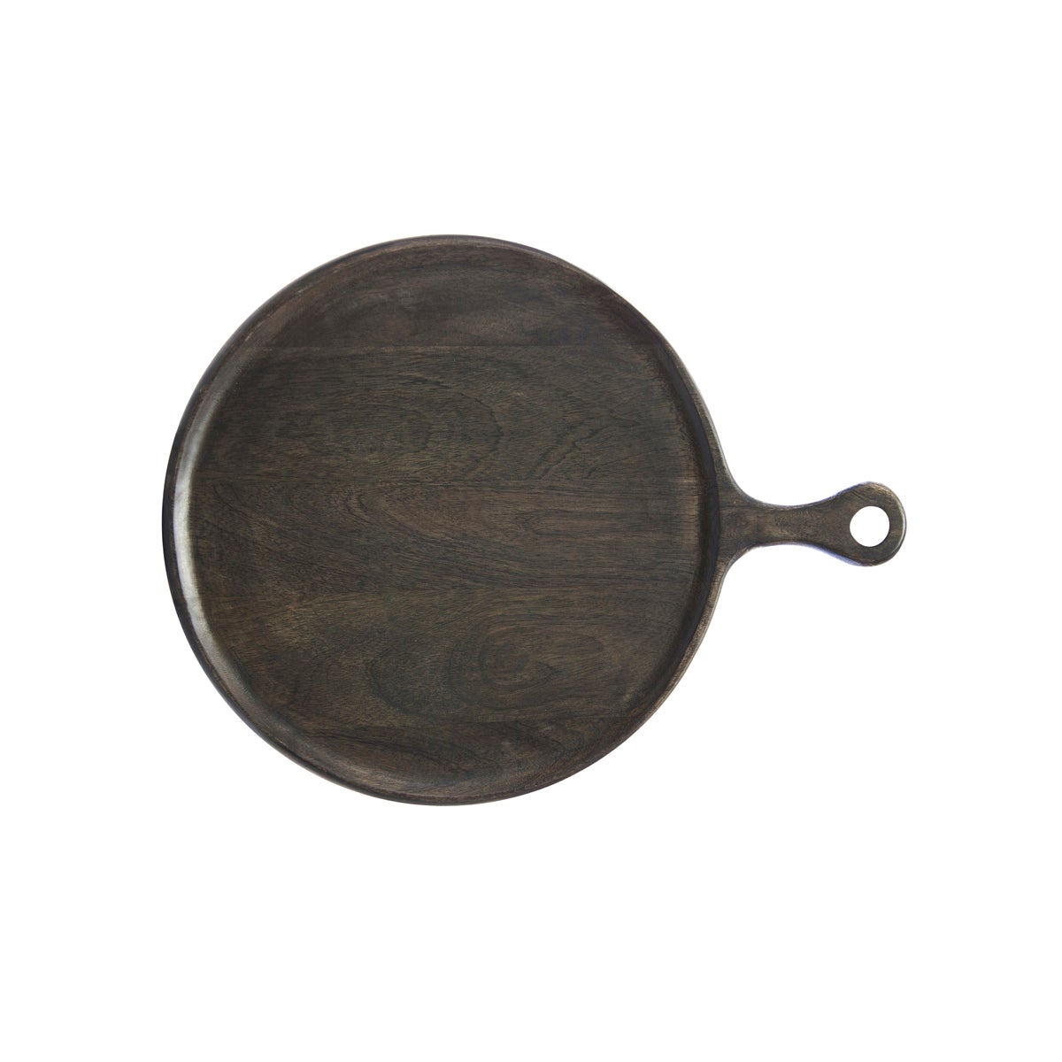 Chef Inox Mango Wood Round Serving Board with Handle Dark 300x15mm