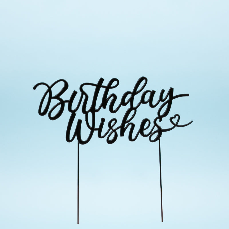 Cake & Candle Matte Black Metal Cake Topper Birthday Wishes