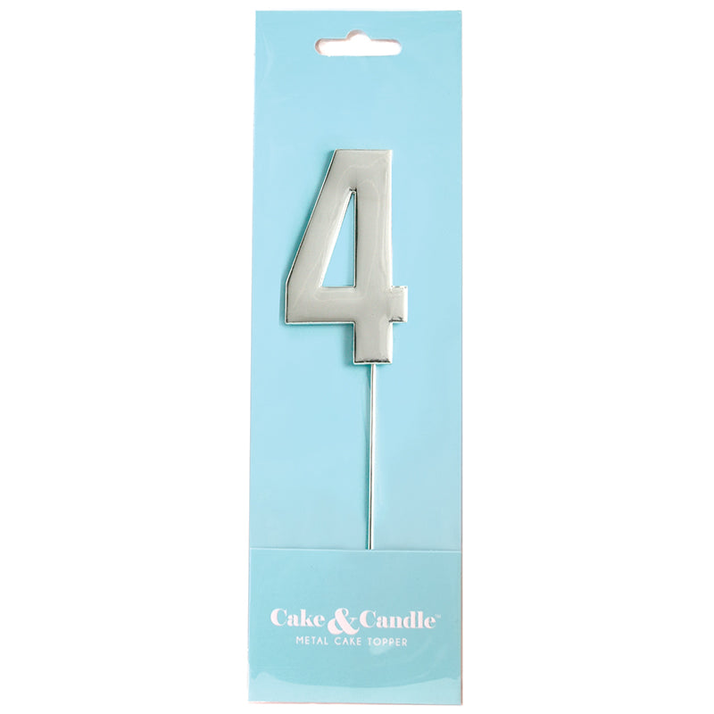 Cake & Candle Bold Cake Topper Number 4 Silver