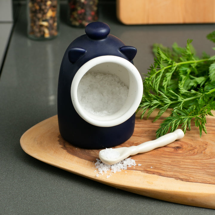 RSVP Stoneware Salt Pig with Spoon 12.5cm - Blue