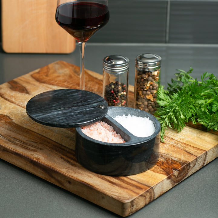 RSVP Marble Swivel Top Salt Box 13 x 6cm - Black