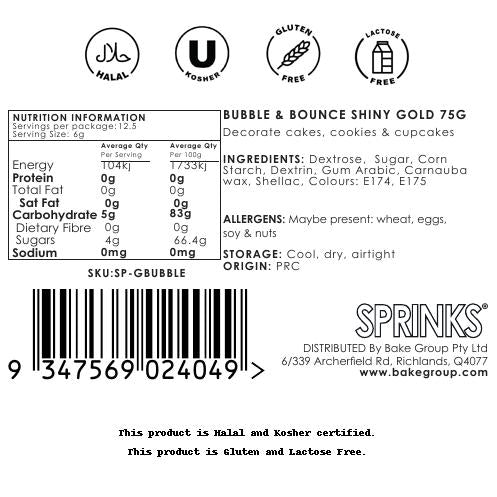 Sprinks Bubble & Bounce Shiny Gold 75g Sprinkles