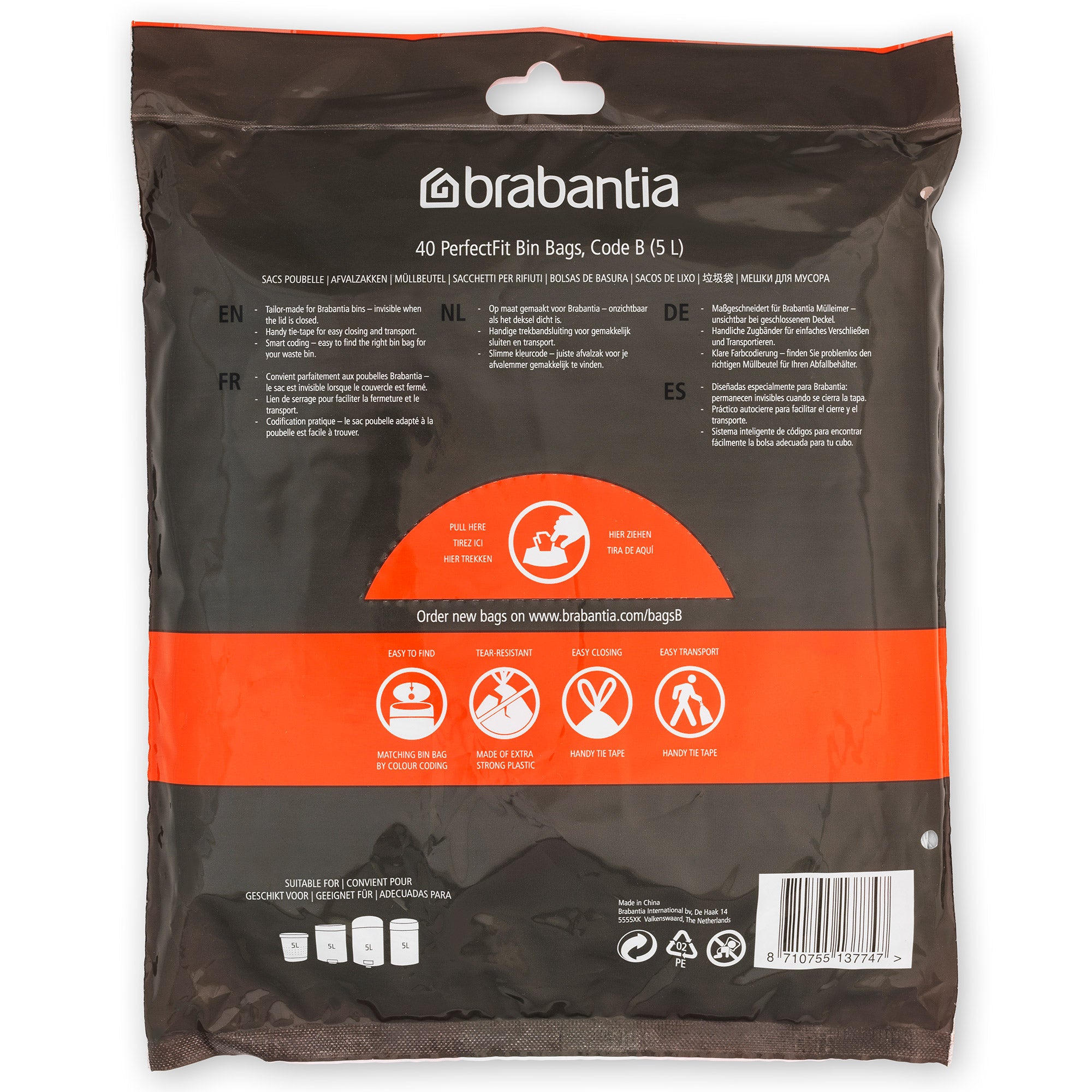 Brabantia Bin Liner Code B (5 Litre) 40 Bags Dispenser Pack
