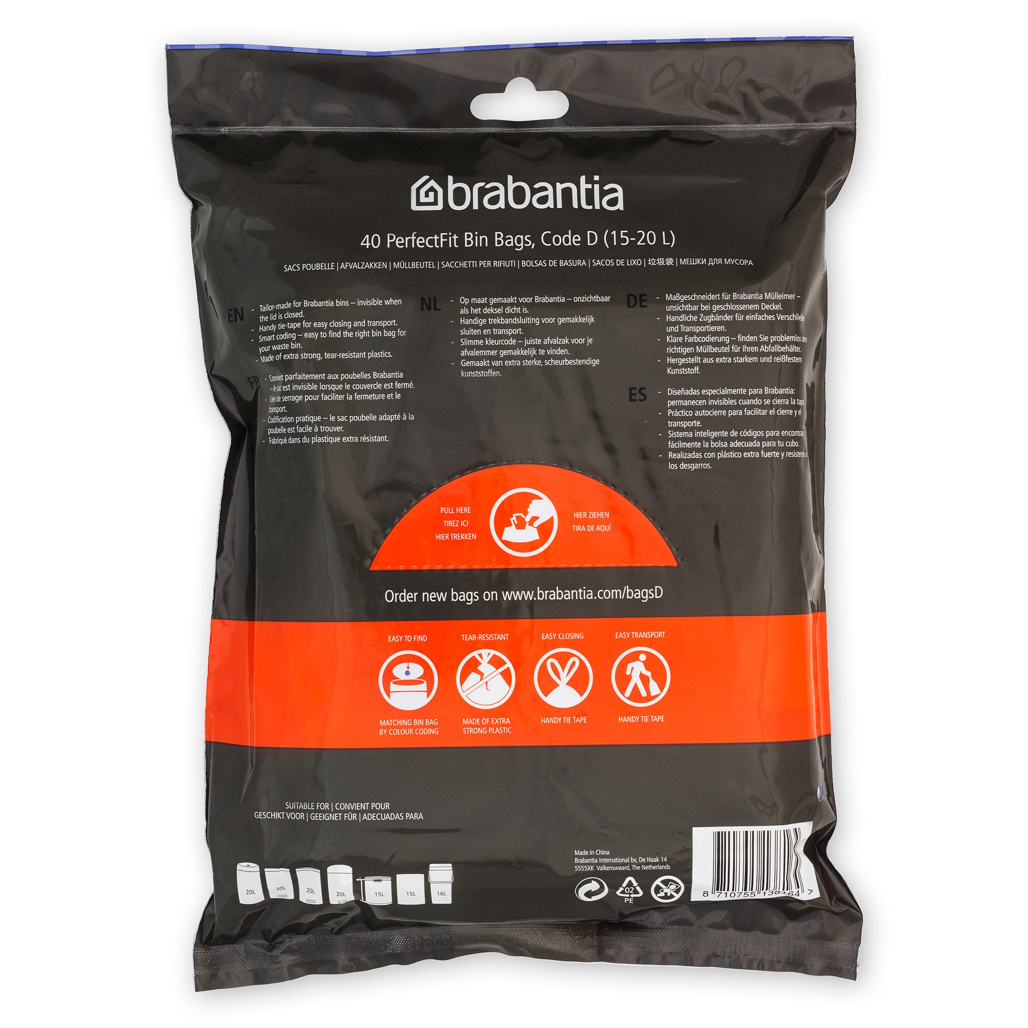 Brabantia Bin Liner Code D (15-20 Litre) 40 Bags Dispenser Pack