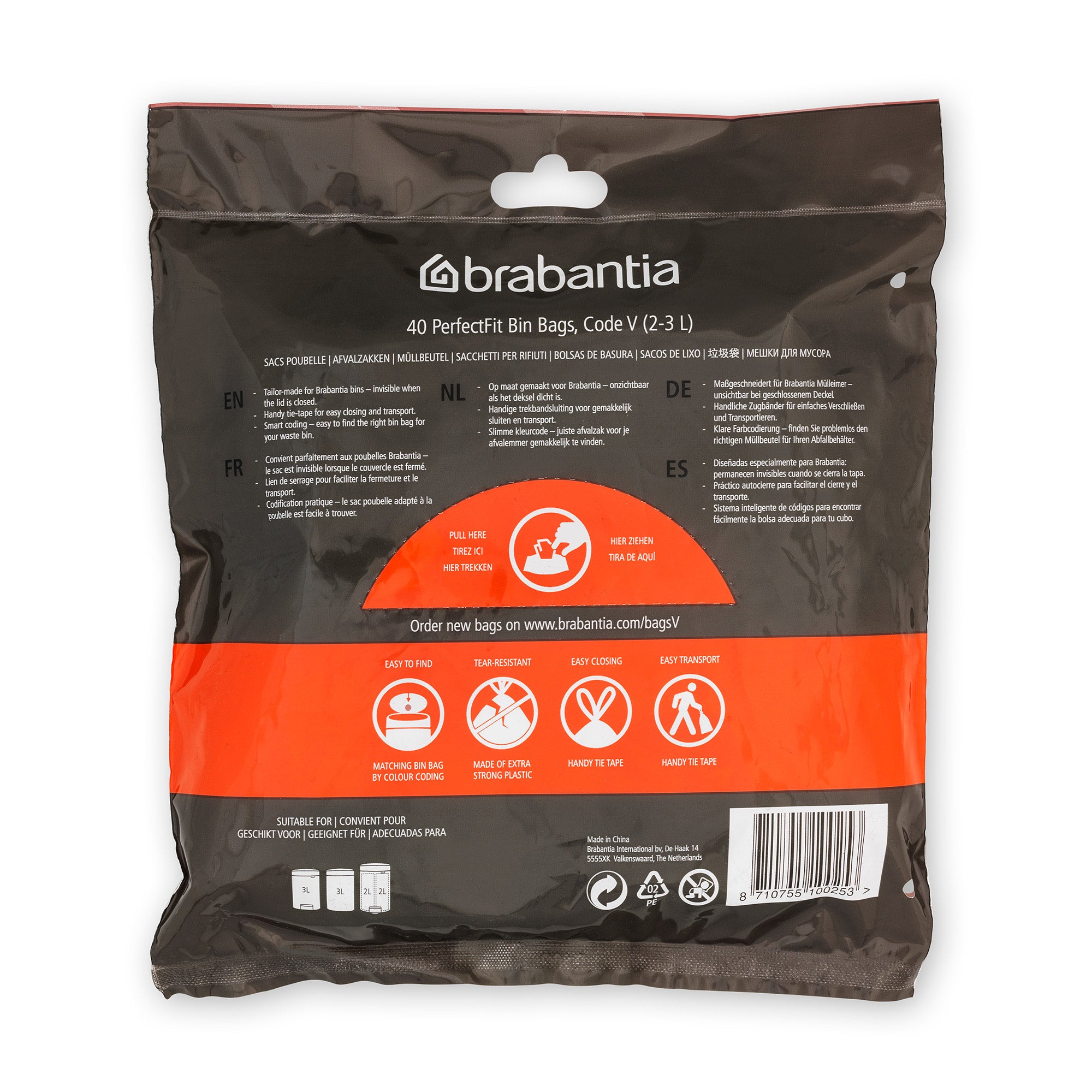 Brabantia Bin Liner Code V (2-3 Litre nICON) 40 Bags Dispenser Pack