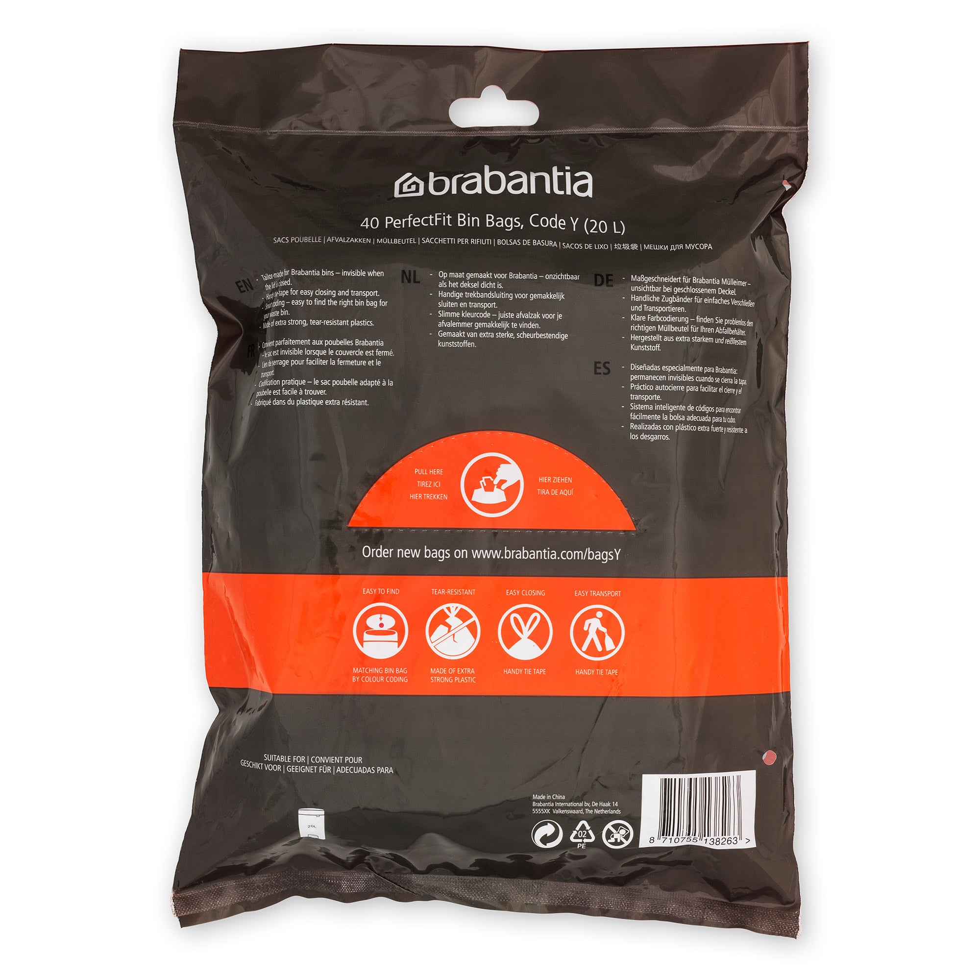 Brabantia Bin Liner Code Y (20 Litre nICON) 40 Bags Dispenser Pack