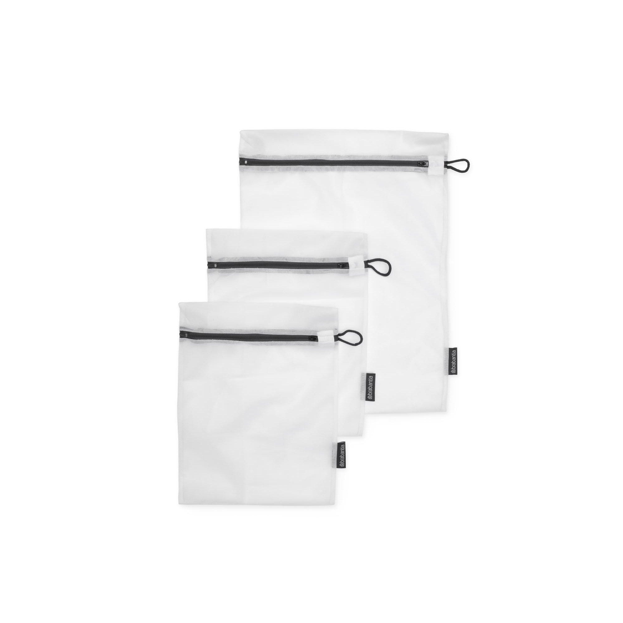 Brabantia Wash Bags Set of 3 in 2 sizes (2x 33 x 25cm / 1x 45 x 33cm) - White w/ Grey Zipper