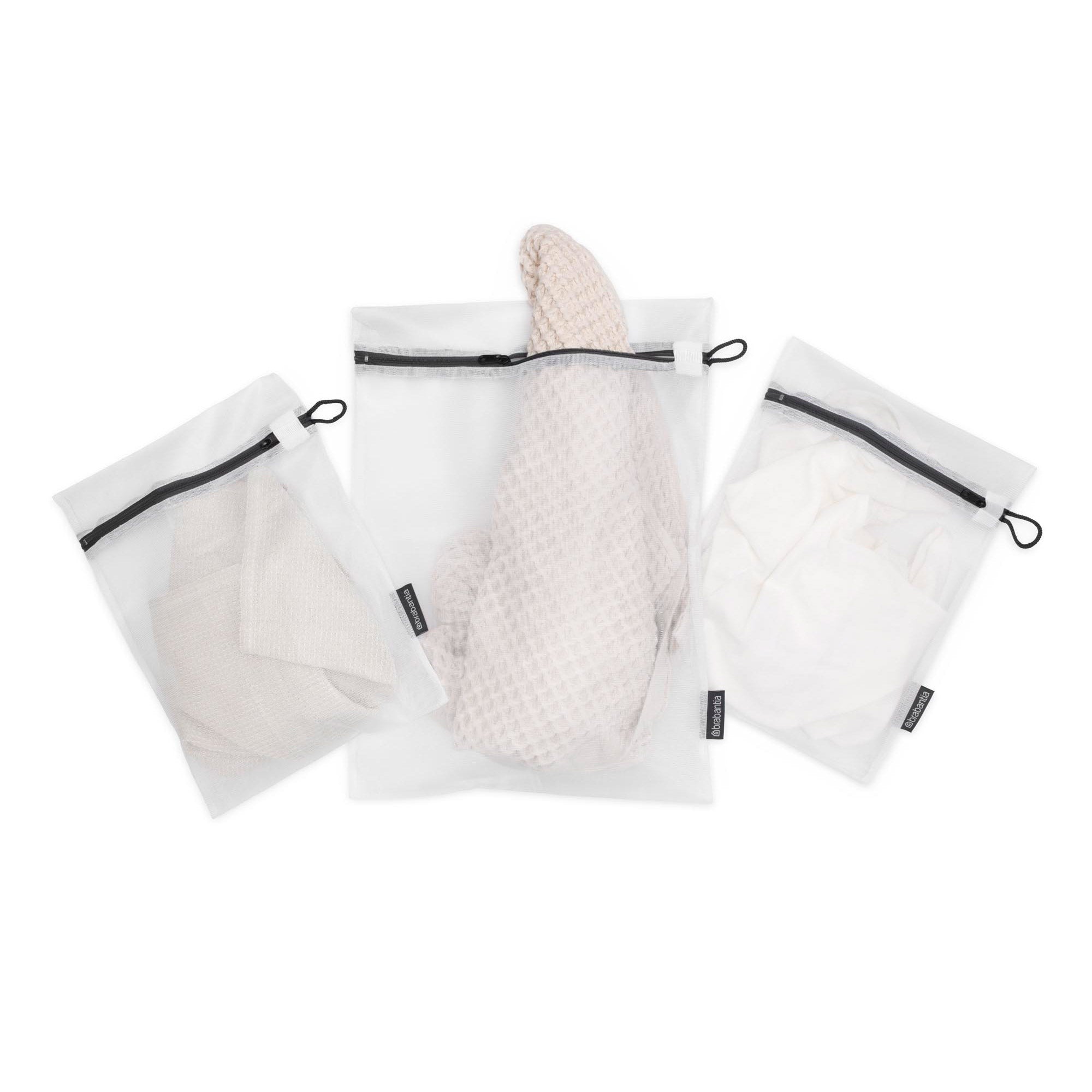 Brabantia Wash Bags Set of 3 in 2 sizes (2x 33 x 25cm / 1x 45 x 33cm) - White w/ Grey Zipper