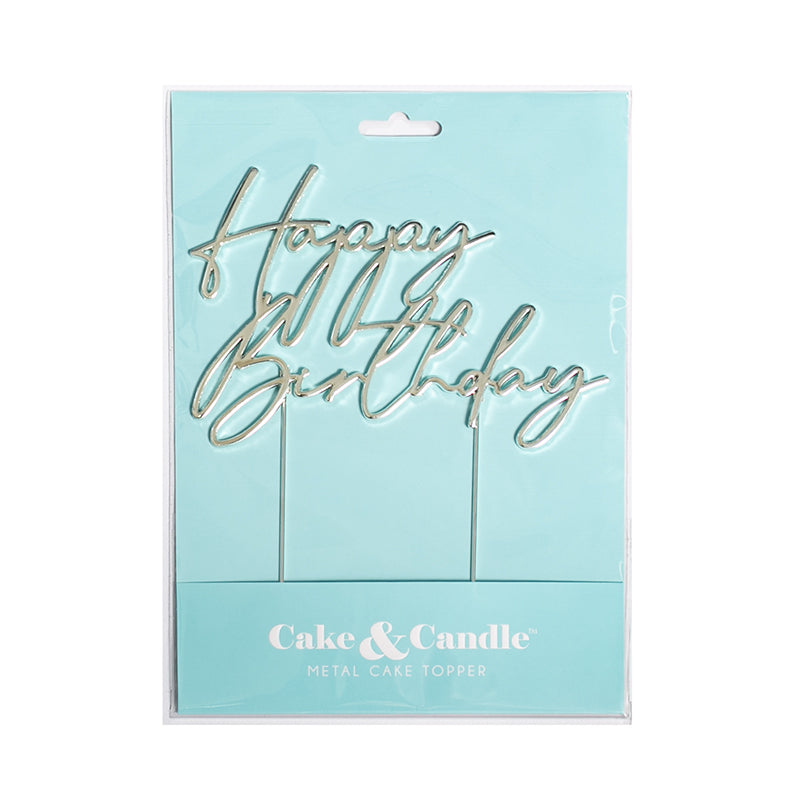 Cake & Candle Metal Cake Topper Happy Birthday 3 Silver