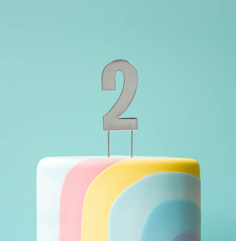 Cake & Candle Bold Cake Topper Number 2 Silver