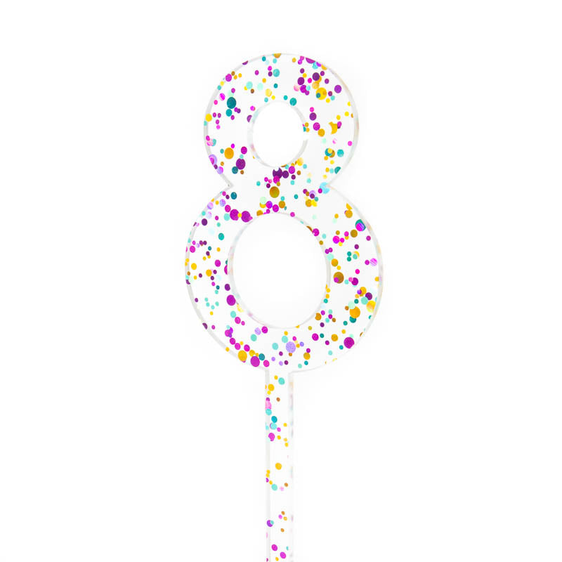 Cake & Candle Glitter Number 8 Cake Topper Rainbow