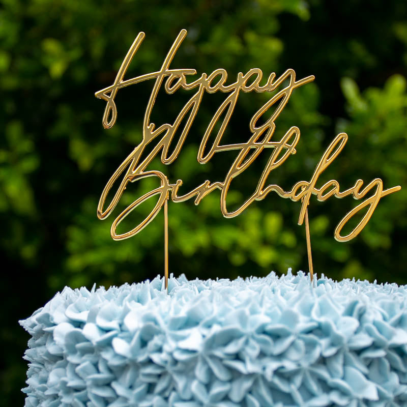 Cake & Candle Metal Cake Topper Happy Birthday 3 Gold