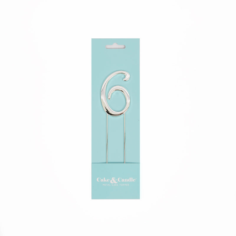 Cake & Candle Cake Topper Number 6 Silver 7cm