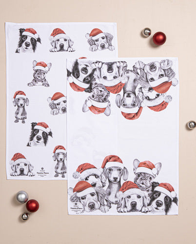 Ashdene Santa Paws Pups 2pk Kitchen Towel