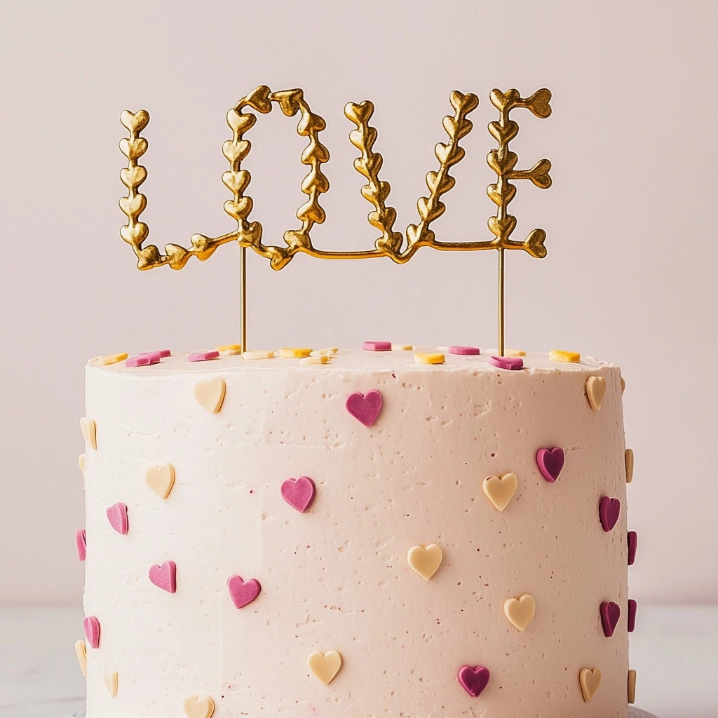 Cake & Candle Metal Cake Topper Love Gold