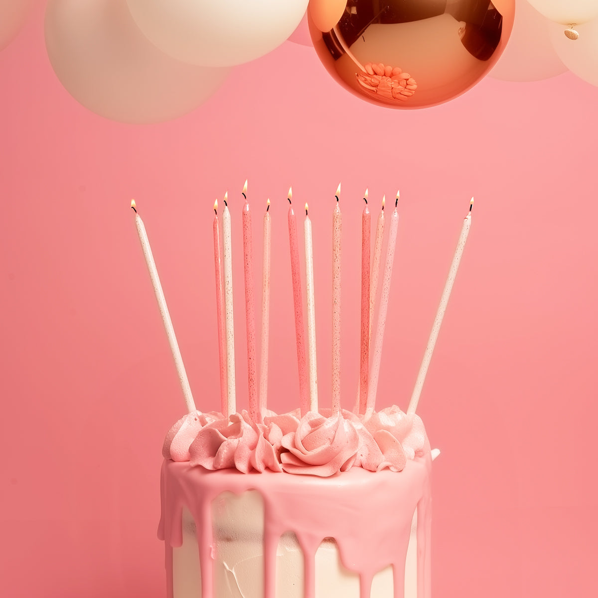 Cake & Candle Glitter Cake Candles Pink 12 Pack