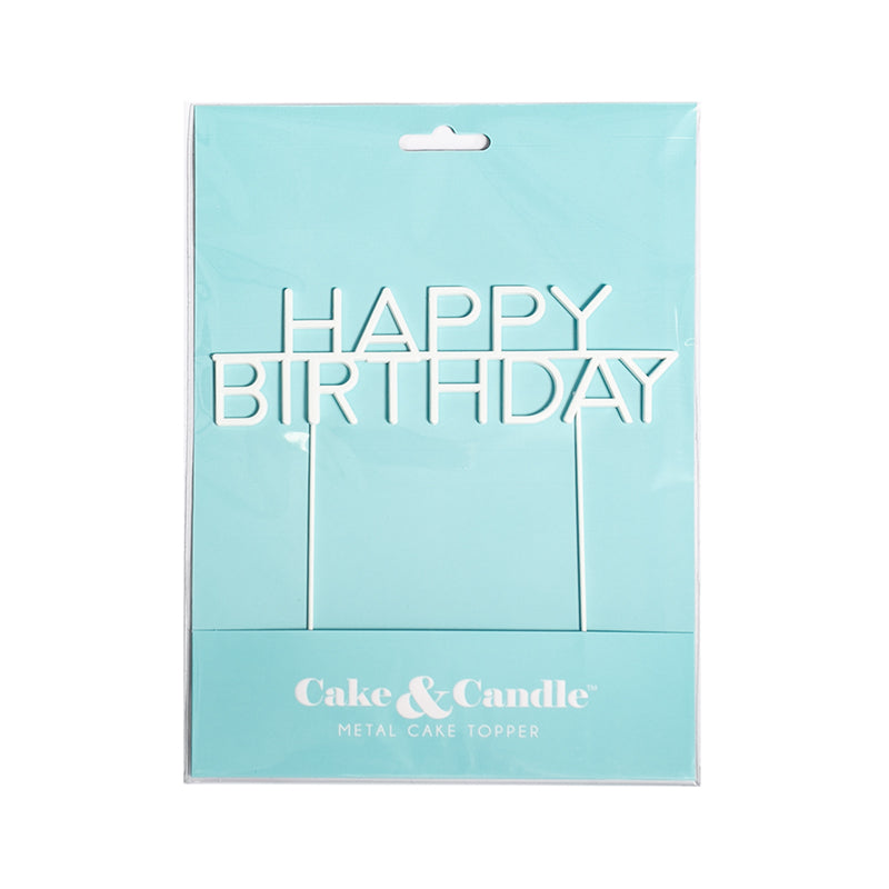 Cake & Candle Metal Cake Topper Caps Happy Birthday Pearl White
