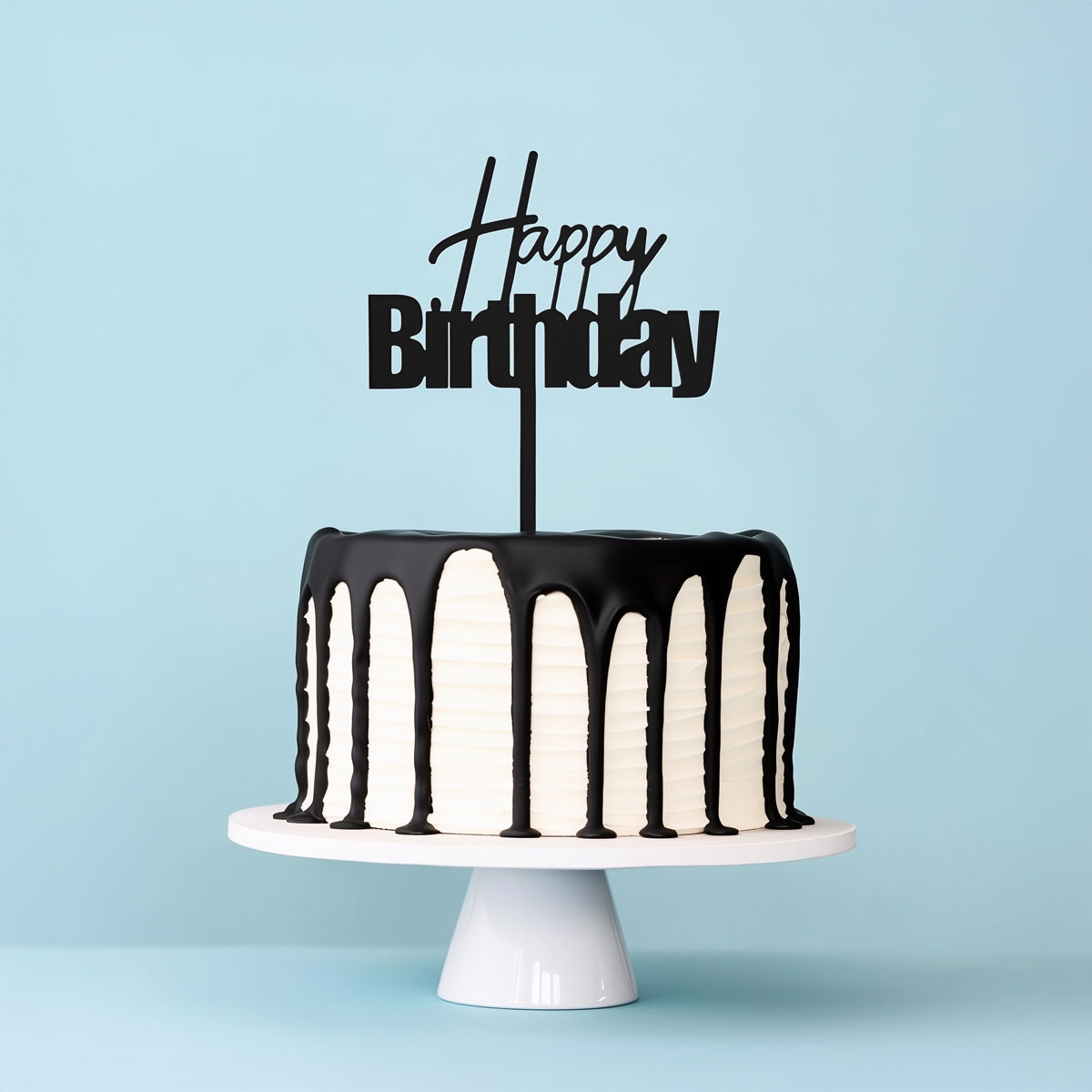 Cake & Candle Fun Happy Birthday Cake Topper Black
