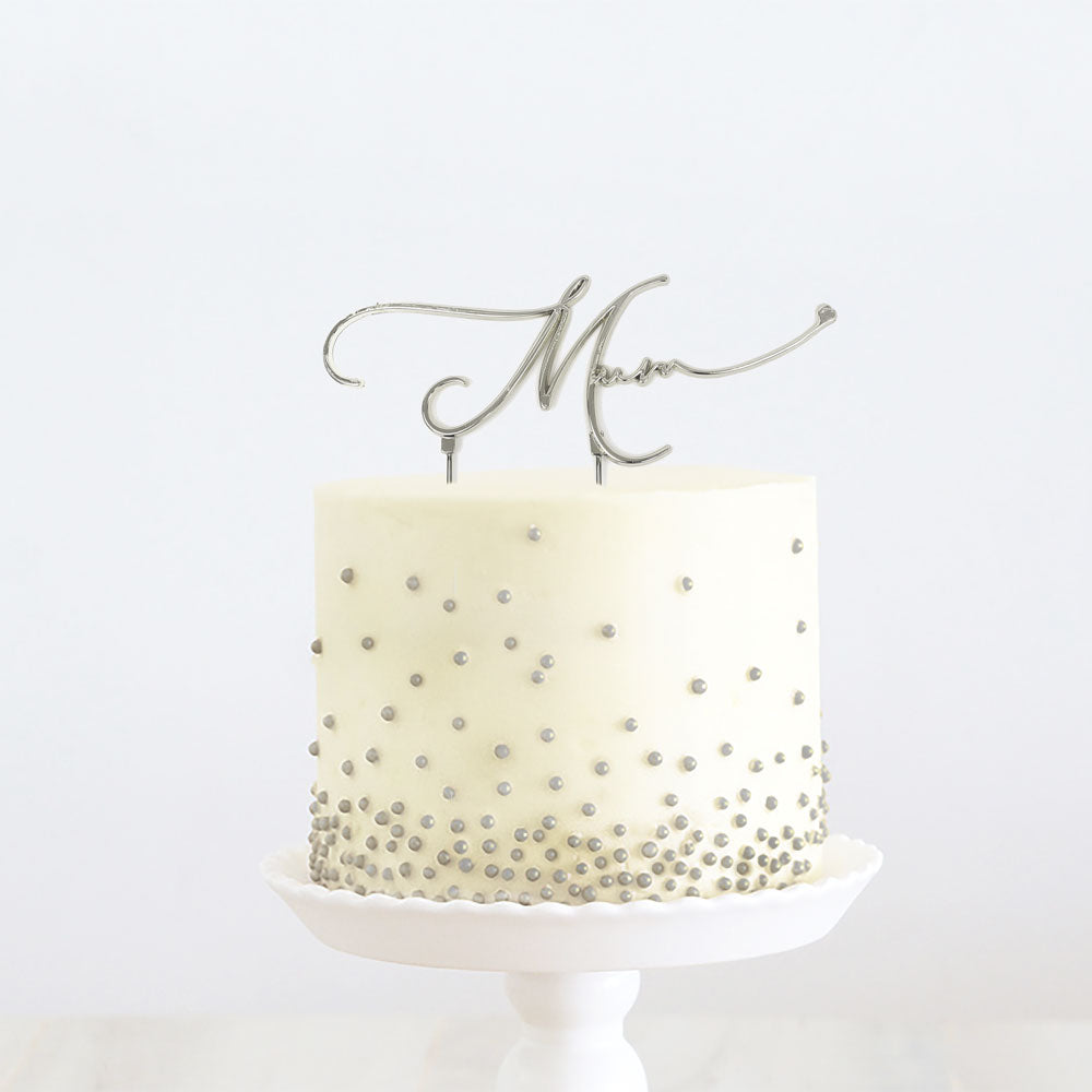 Cake & Candle Metal Cake Topper Mum Silver