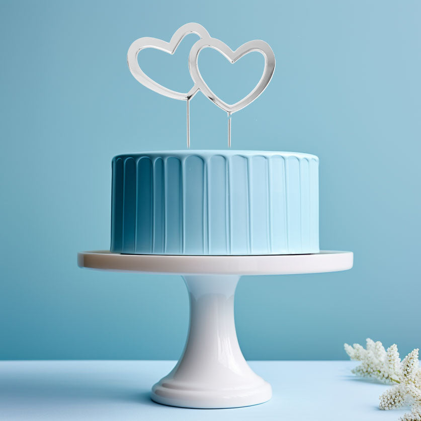 Cake & Candle Silver Metal Cake Topper Double Heart