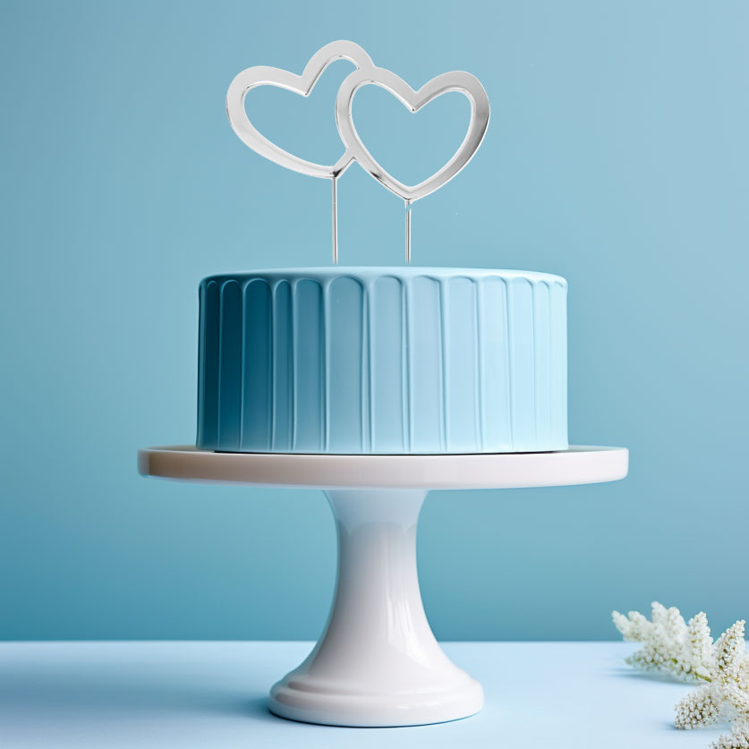 Cake & Candle Silver Metal Cake Topper Double Heart