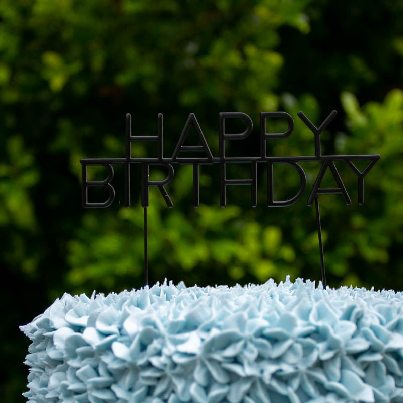 Cake & Candle Matte Black Metal Cake Topper Caps Happy Birthday