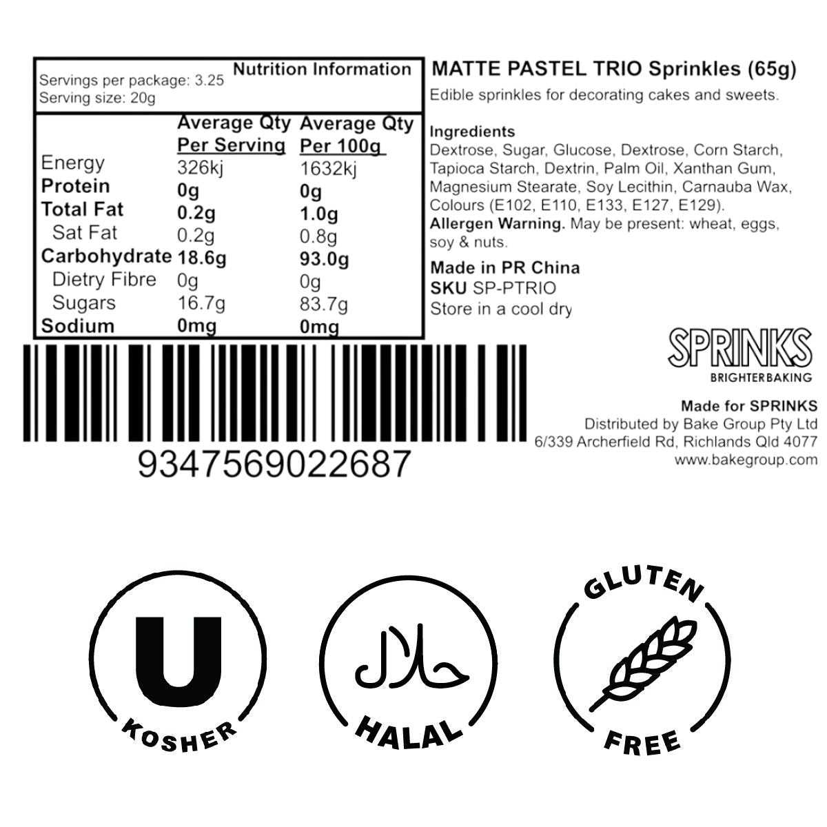 Sprinks Matte Pastel Trio Sprinkles 65g