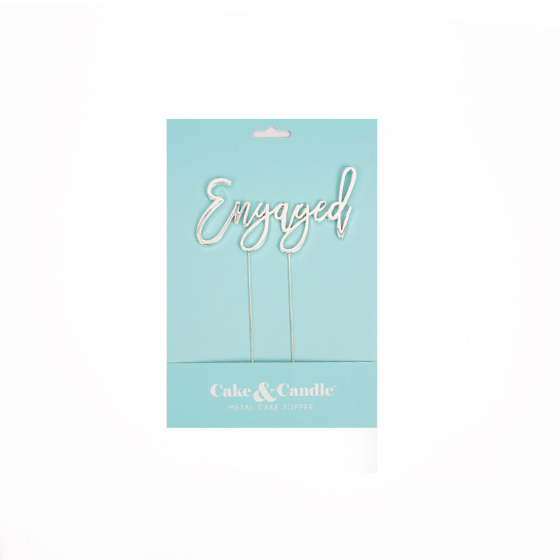 Cake & Candle Silver Metal Cake Topper Engaged