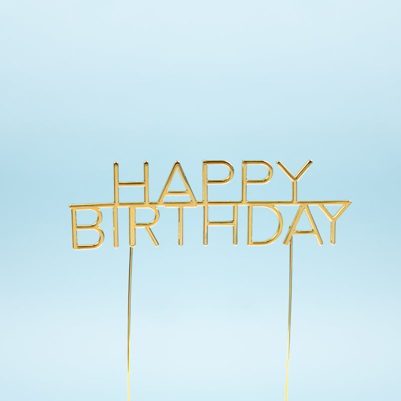 Cake & Candle Metal Cake Topper Caps Happy Birthday Gold