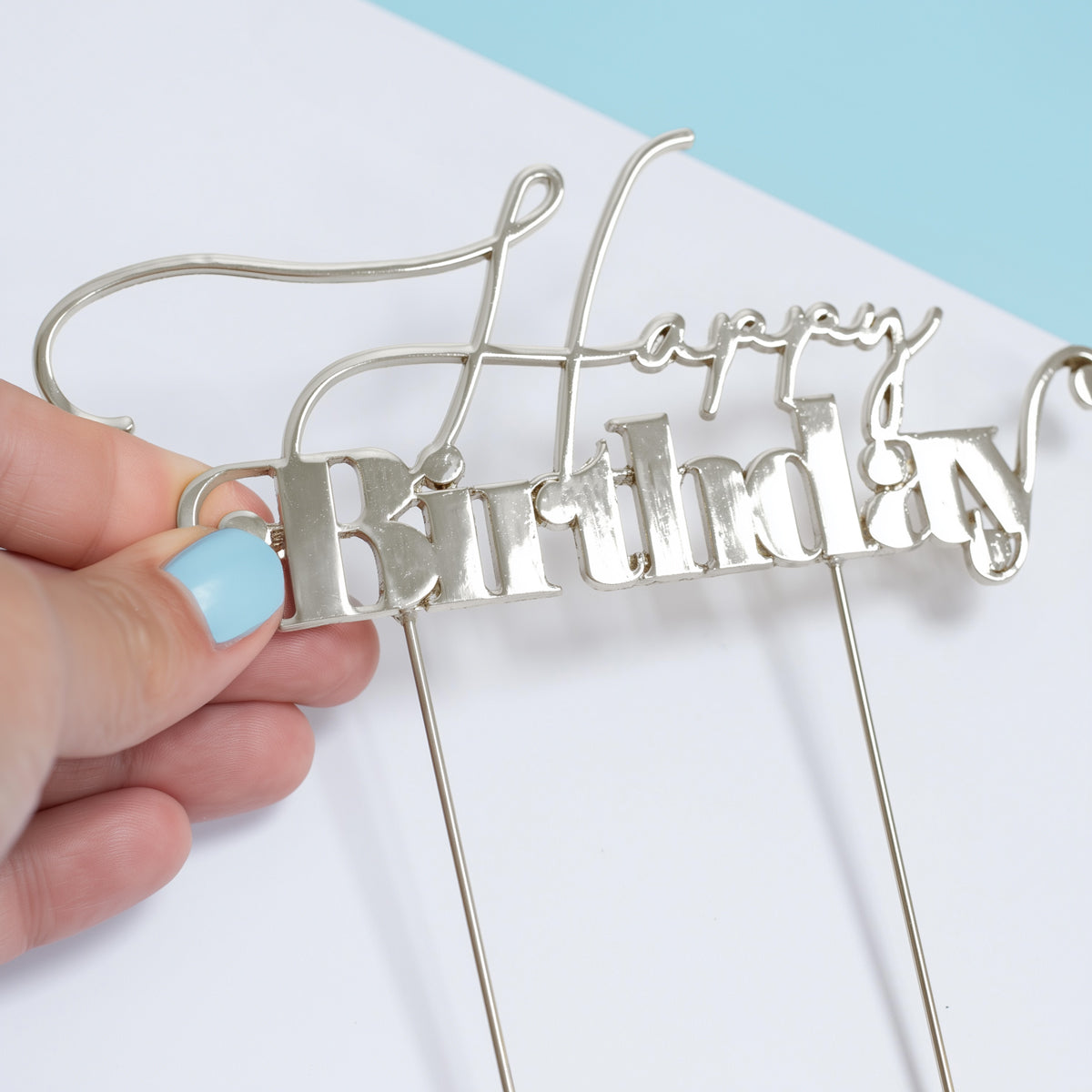 Cake & Candle Metal Cake Topper Happy Birthday 1 Silver