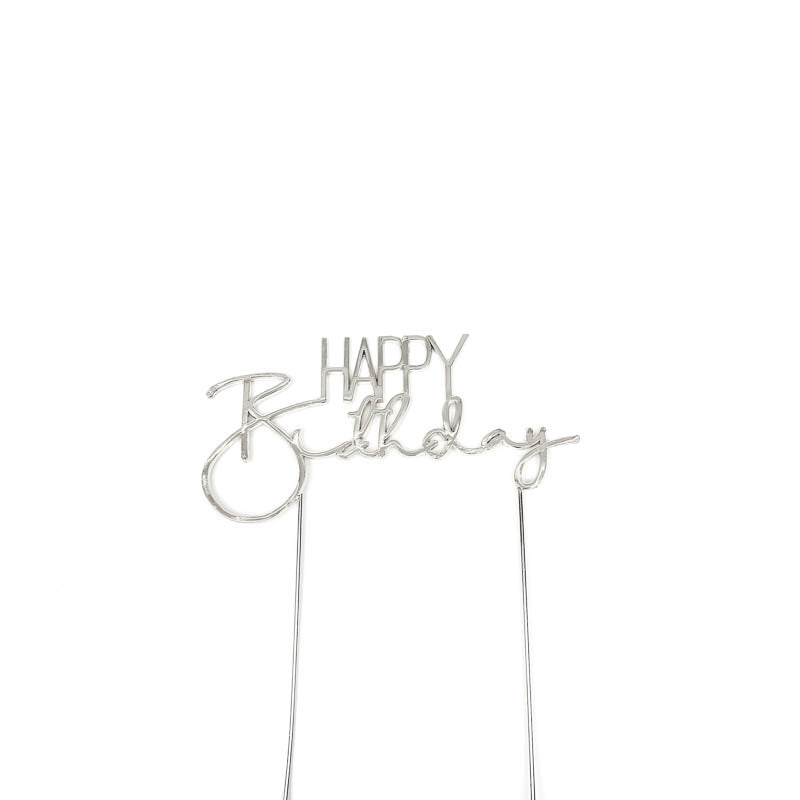 Cake & Candle Metal Cake Topper Happy Birthday 2 Silver