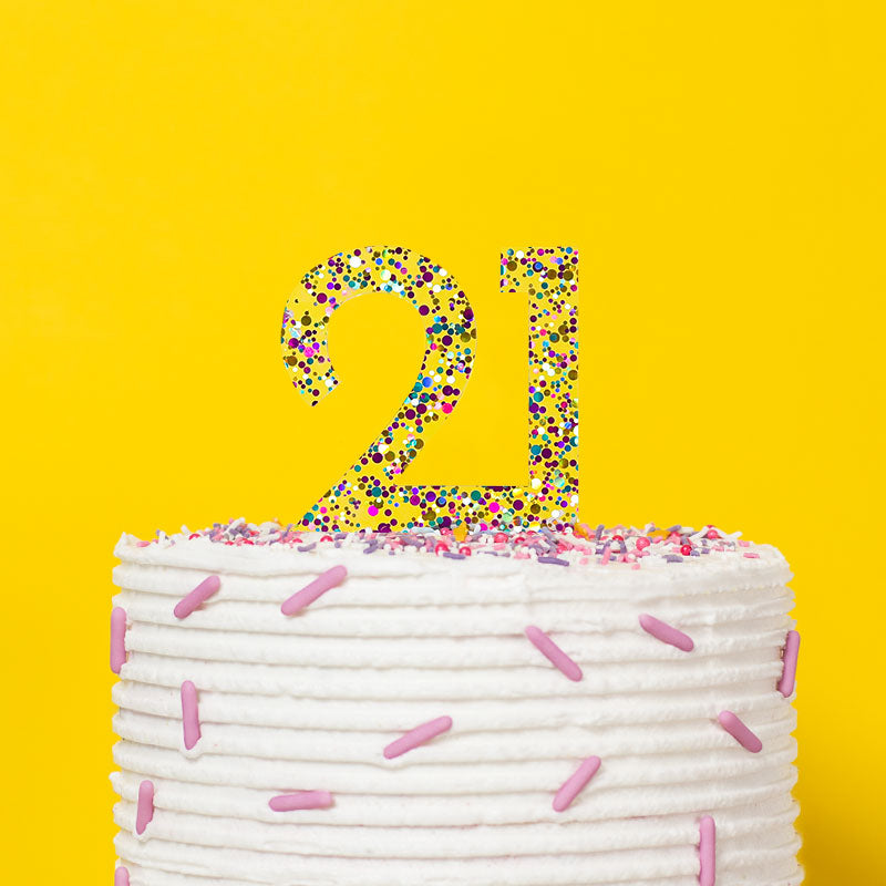 Cake & Candle Glitter Number 21 Cake Topper Rainbow