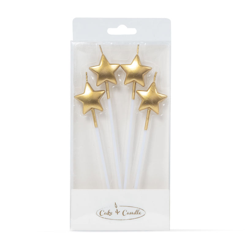 Cake & Candle Star Candle Picks Gold 4 Pack