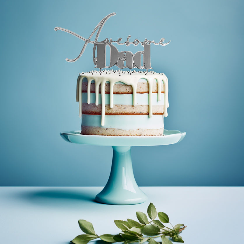Cake & Candle Metal Cake Topper Awesome Dad Silver