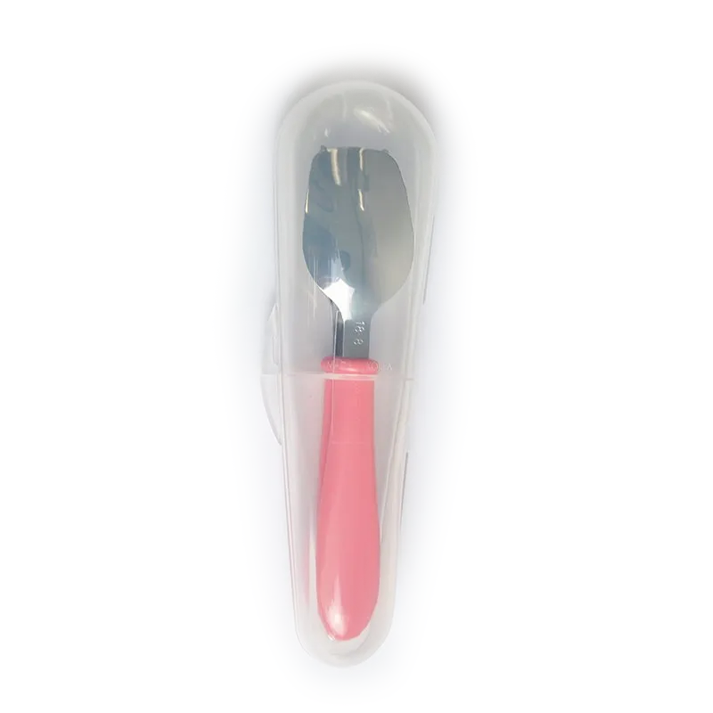 Cuitisan Infant Kid Smart Spoon Fork Set w/Case Pink