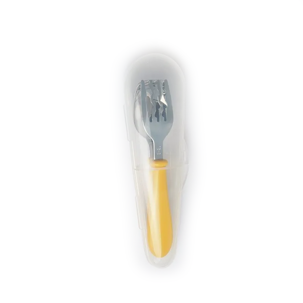 Cuitisan Infant Kid Smart Spoon Fork Set w/Case Yellow