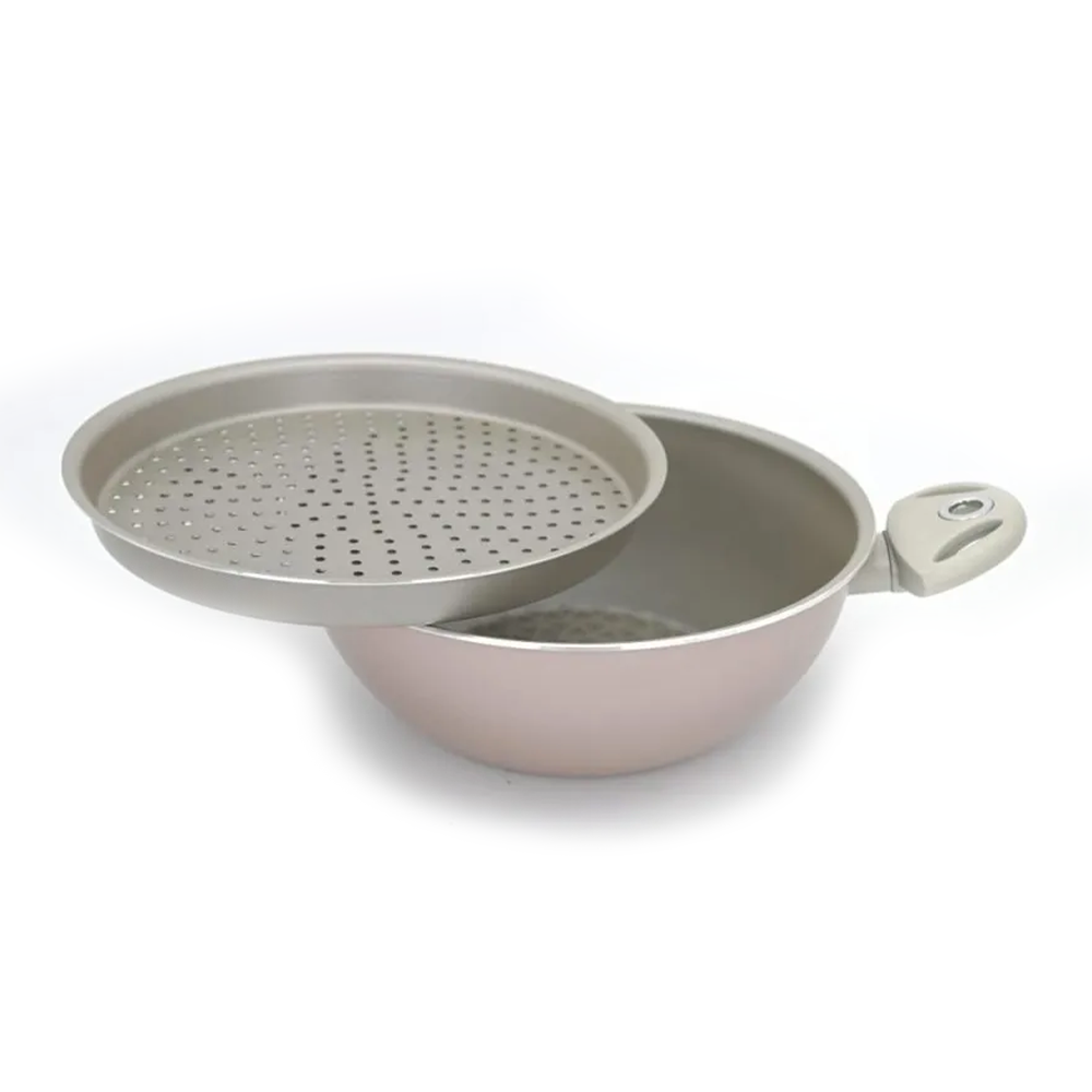 Pensofal VapSi Wok 2 Handles, Tray, Fork & Lid, Rose Pink