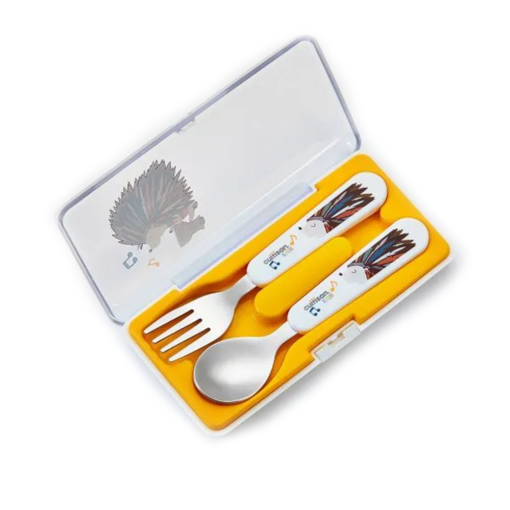Cuitisan Infant Spoon & Fork Set with Case Yellow