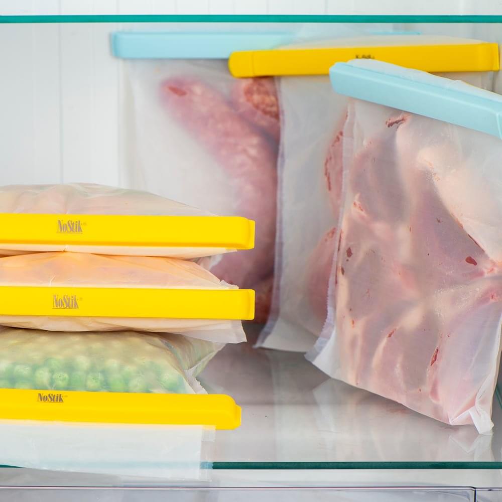 NoStik Reusable Freezer Bags + Clips Set of 4
