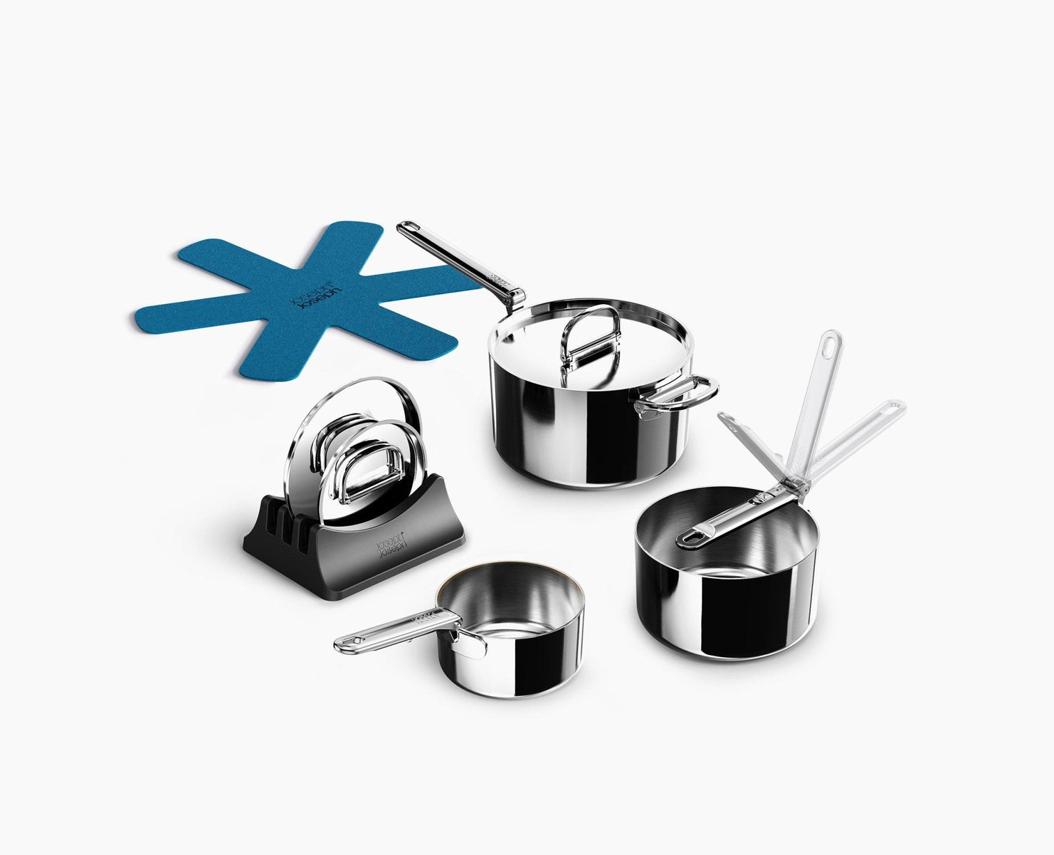 Joseph Joseph Space Steel 3-Piece Stainless-Steel Saucepan Set With  Folding Handles