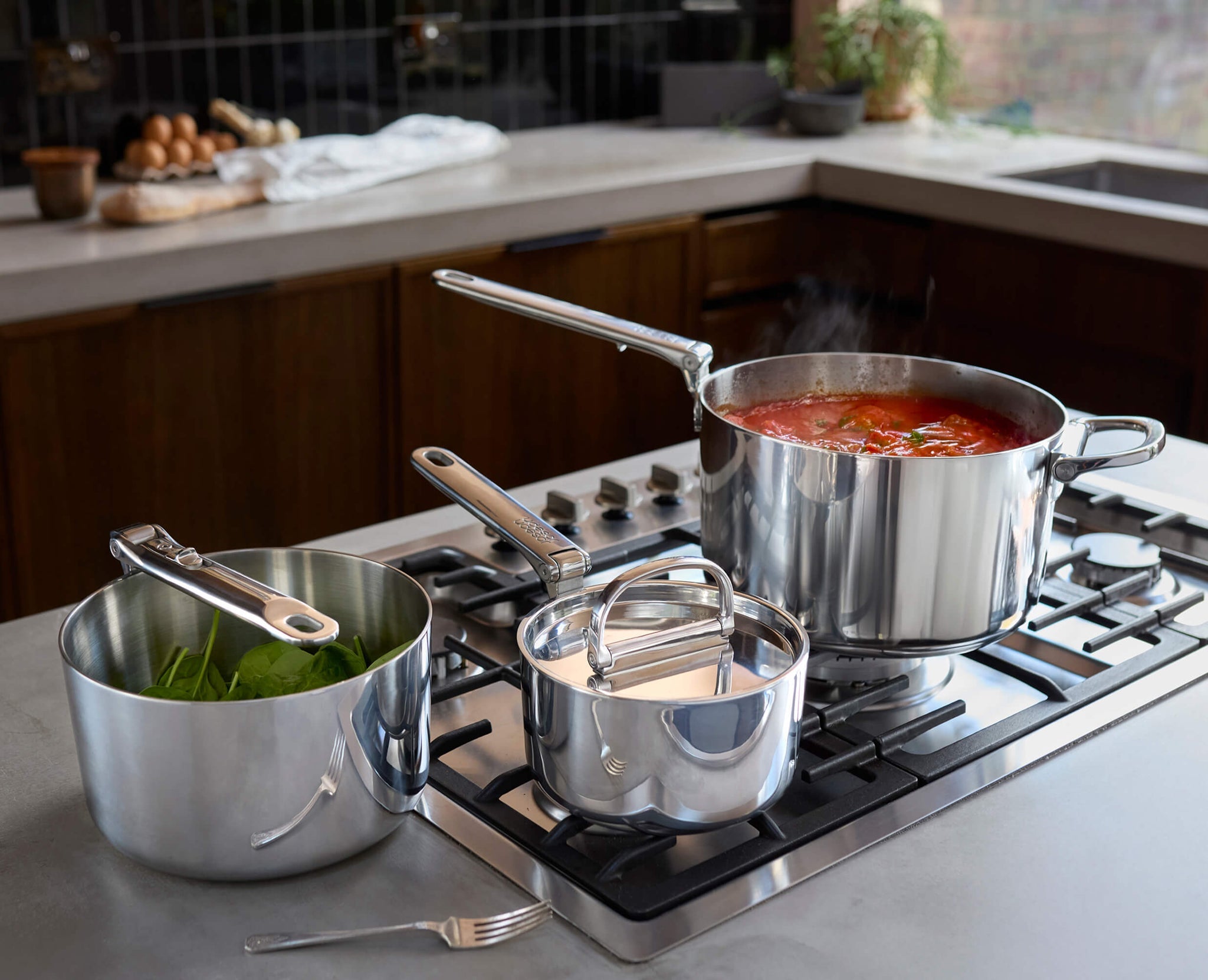 Joseph Joseph Space Steel 3-Piece Stainless-Steel Saucepan Set With  Folding Handles