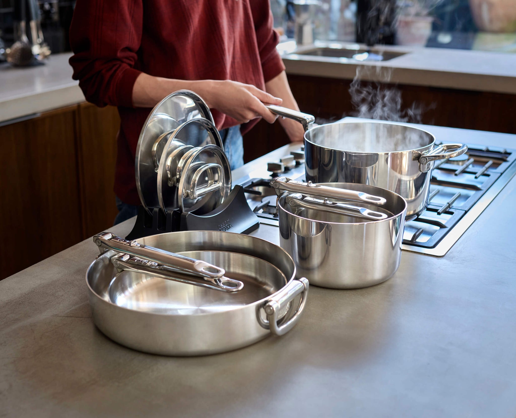 Joseph Joseph Space Steel 5-Piece Stainless-Steel Cookware Set With  Folding Handles