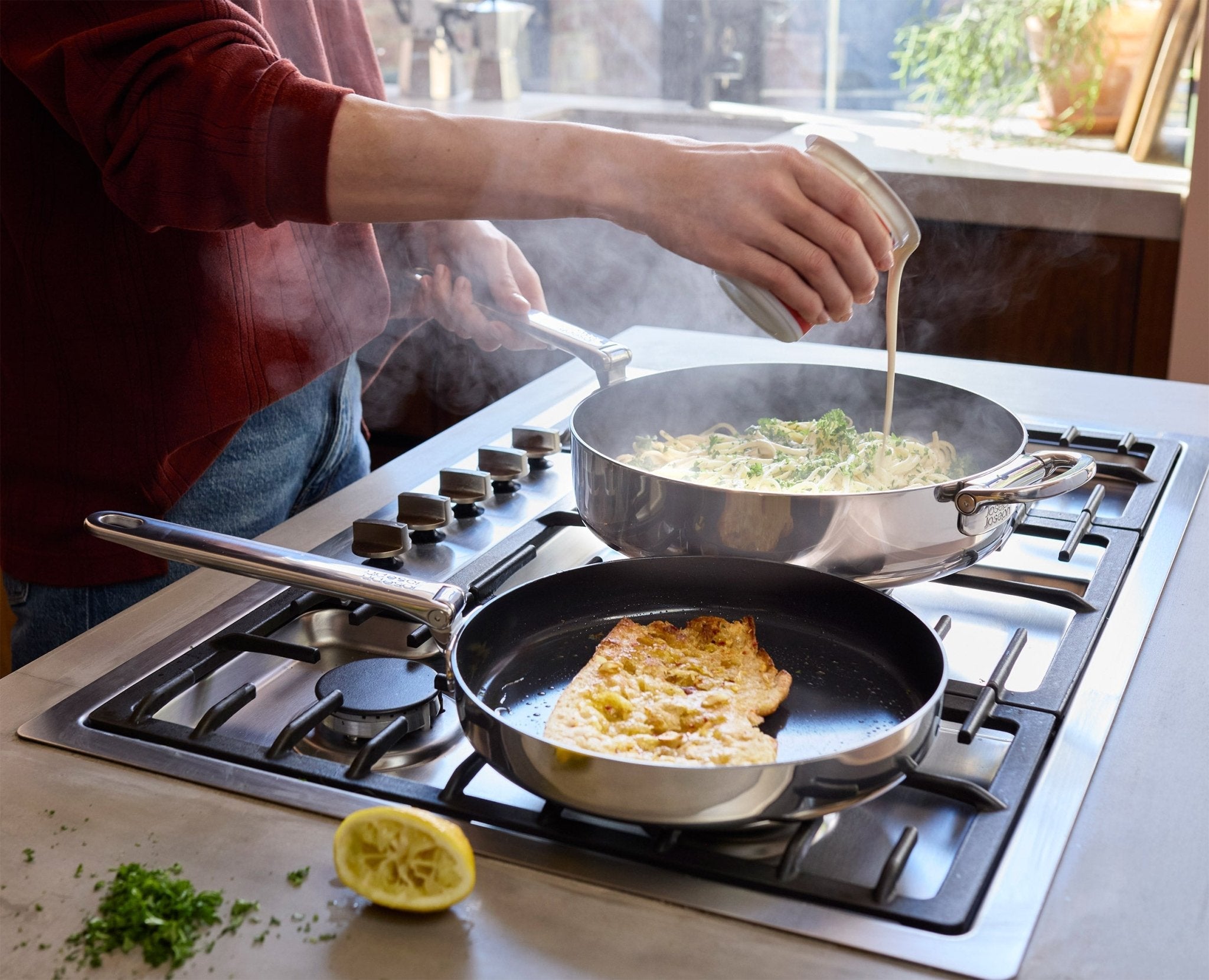 Joseph Joseph Space Steel 24 Cm (9.5”) Non-Stick Stainless-Steel Frying  Pan With Folding Handle