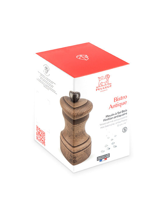 Peugeot Bistro Antique Salt Mill in Aged Wood - 10cm