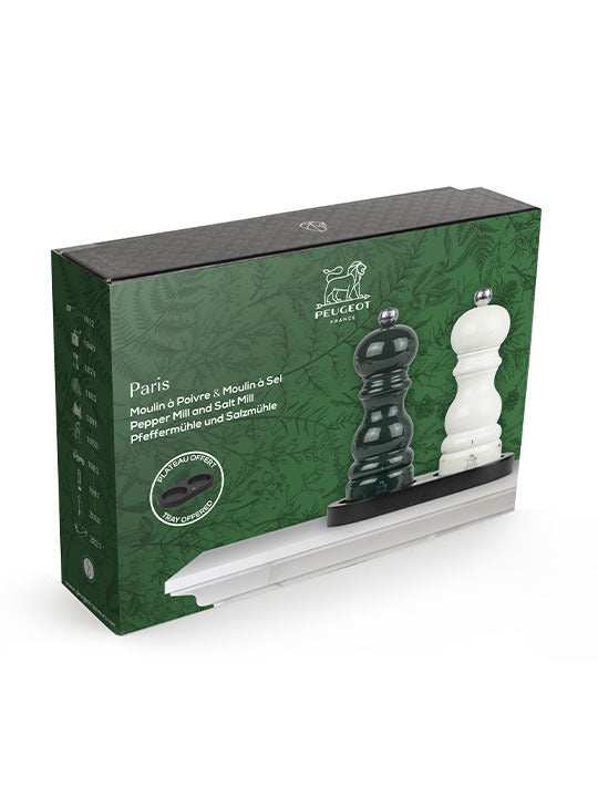Peugeot Parisrama u'Select Salt & Pepper Mills Duo Gift Set - 15cm + Matt Black Bamboo Tray